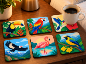 Colección de 6 portavasos: Aves representativas de Colombia