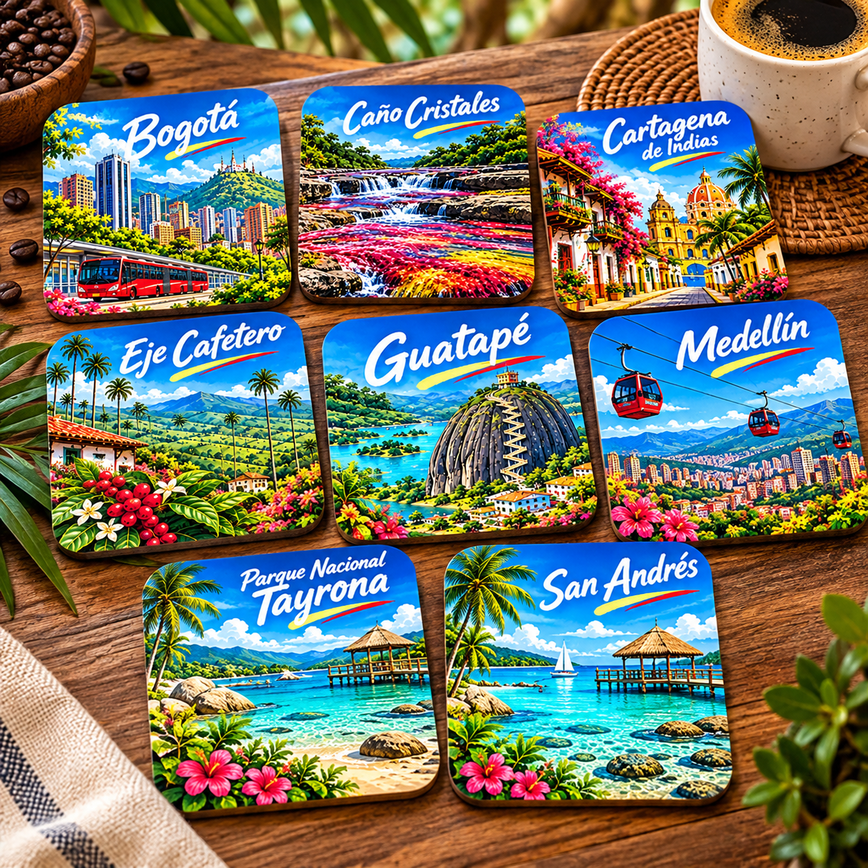 Juego de 8 Portavasos Destinos Colombia - Image 2